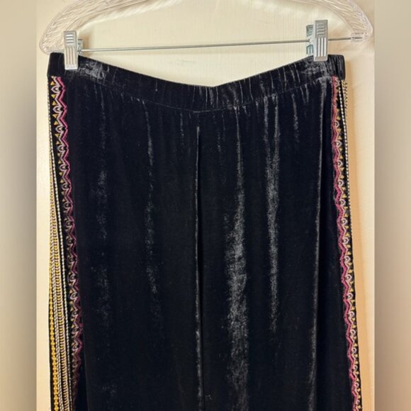 Johnny Was Love Silk Blend Velvet Black Embroidered Wide Leg Cropped Pants Large - Picture 2 of 12